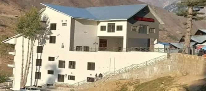 Lodge buildings and stepped approach on the hillside at Naran